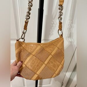 B.‎ Makowsky Tan Patchwork Leather Shoulder Bag Boho Bag